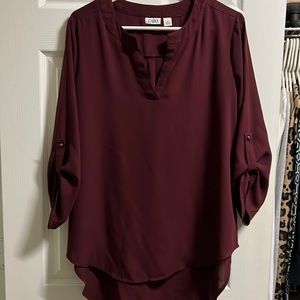 💥5 for $25💥 CATO Maroon Polyester 3/4 Sleeve V-neck Blouse (M)